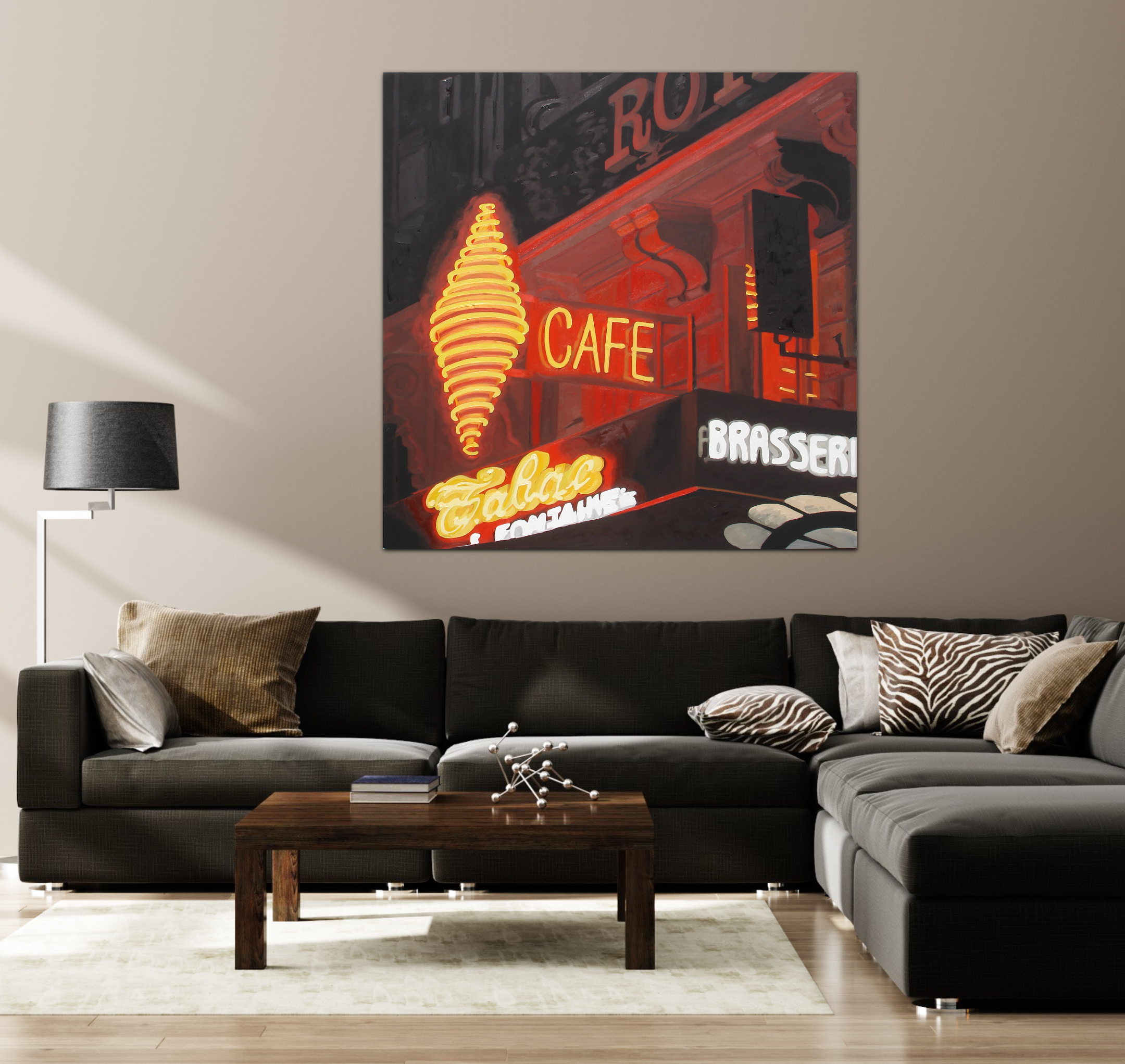 Contemporary realist Oil painting of Paris neon sign by Angie Brooksby