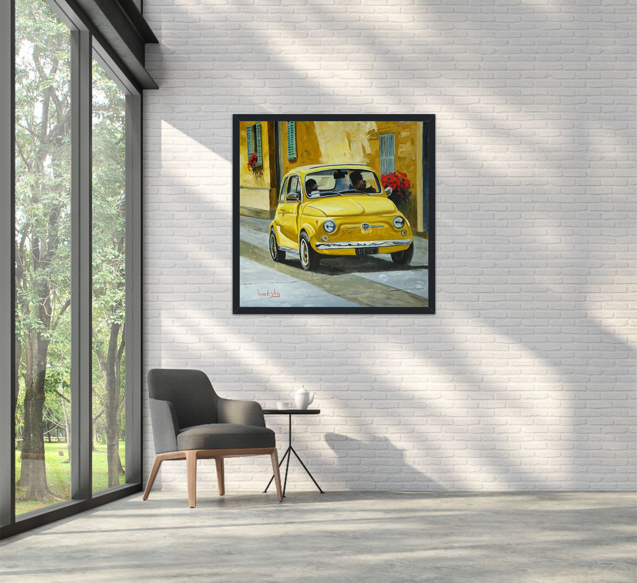 Contemporary realist Oil painting of Fiat 500 by Angie Brooksby