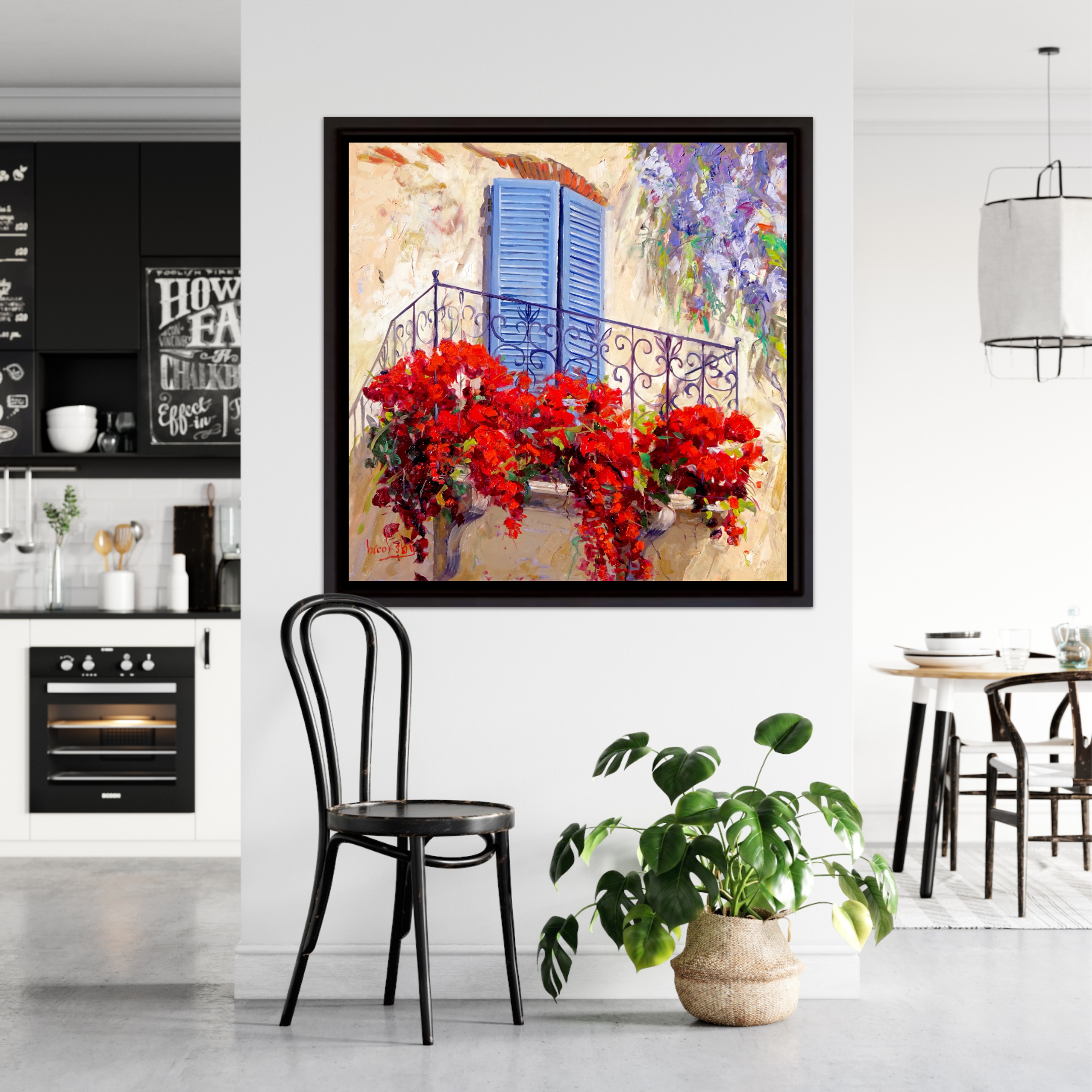 Contemporary realist Oil painting of Flowery Balcony by Angie Brooksby